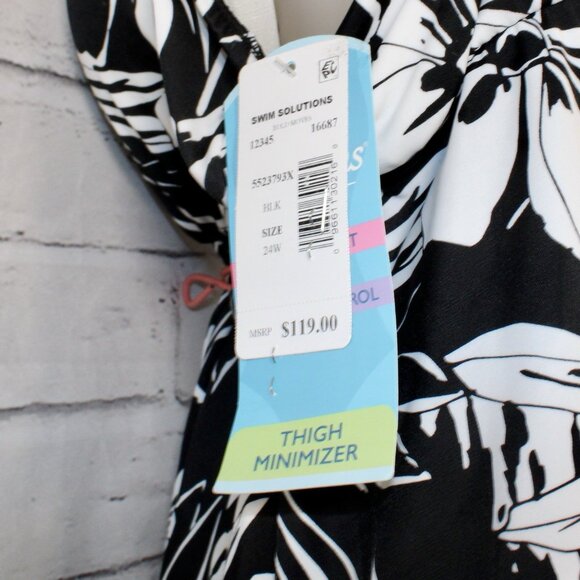 Swim Solutions Floral-Print Flyaway Swim Dress Size 24W Black *IN STORES NOW* - Picture 11 of 11